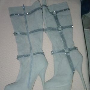 Gray with spikes suede high heel boots size 7
